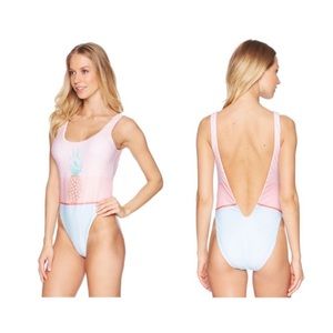 The Bikini Lab Women’s White & Pink Pineapple High Leg One Piece